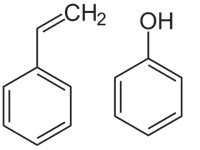 Strukturformel von Styrol (links) und Phenol (rechts) - Kunststoffe